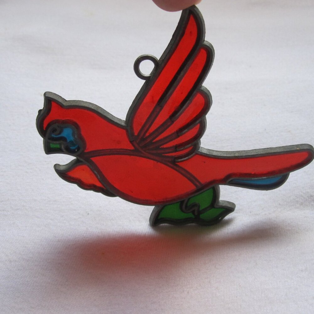 vintage 3.5" Metal Suncatcher: Red Cardinal